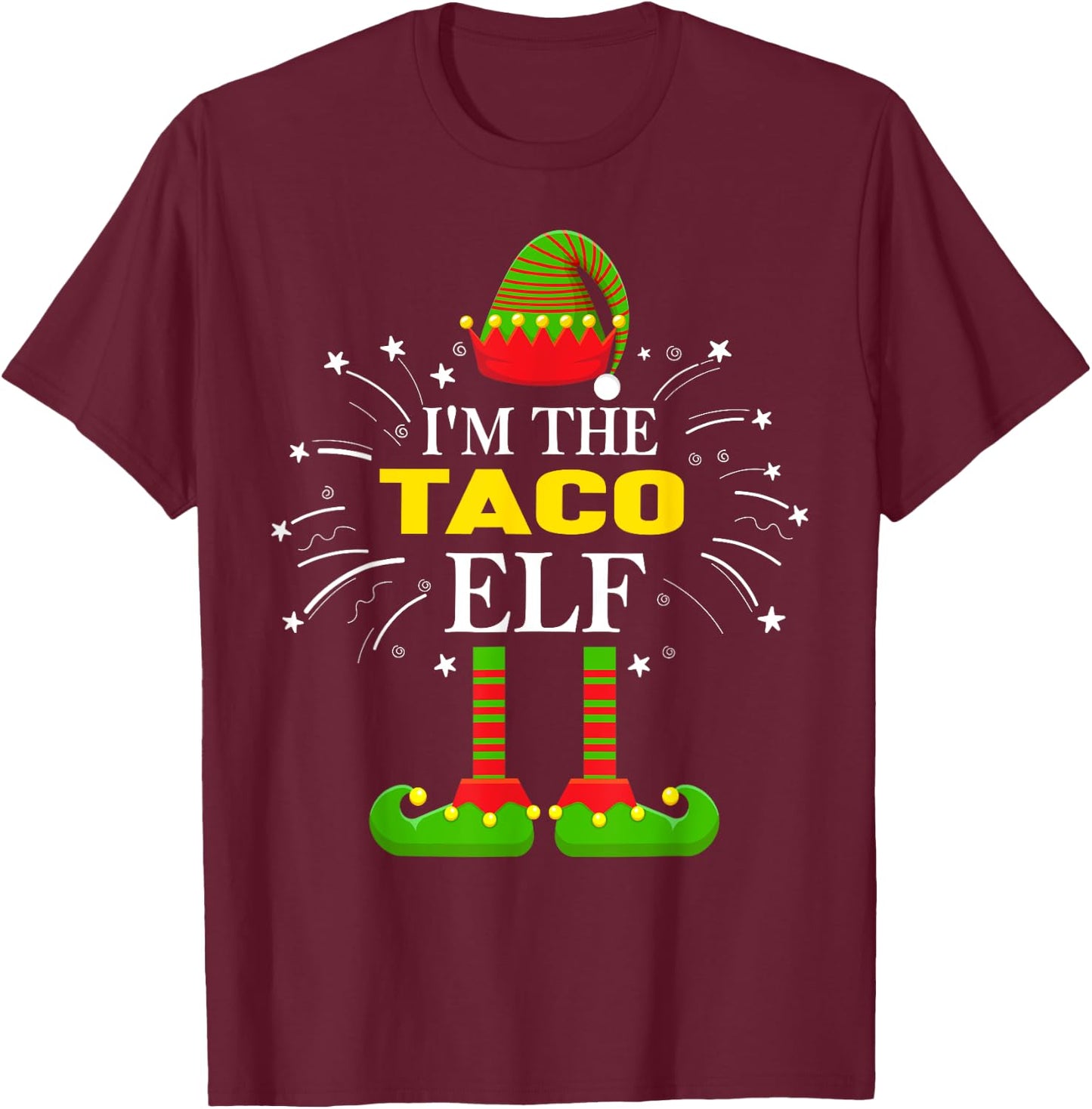 I'm The Taco Elf Matching Funny Family Elf Christmas Gifts T-Shirt - T-Shirt | Maroon
