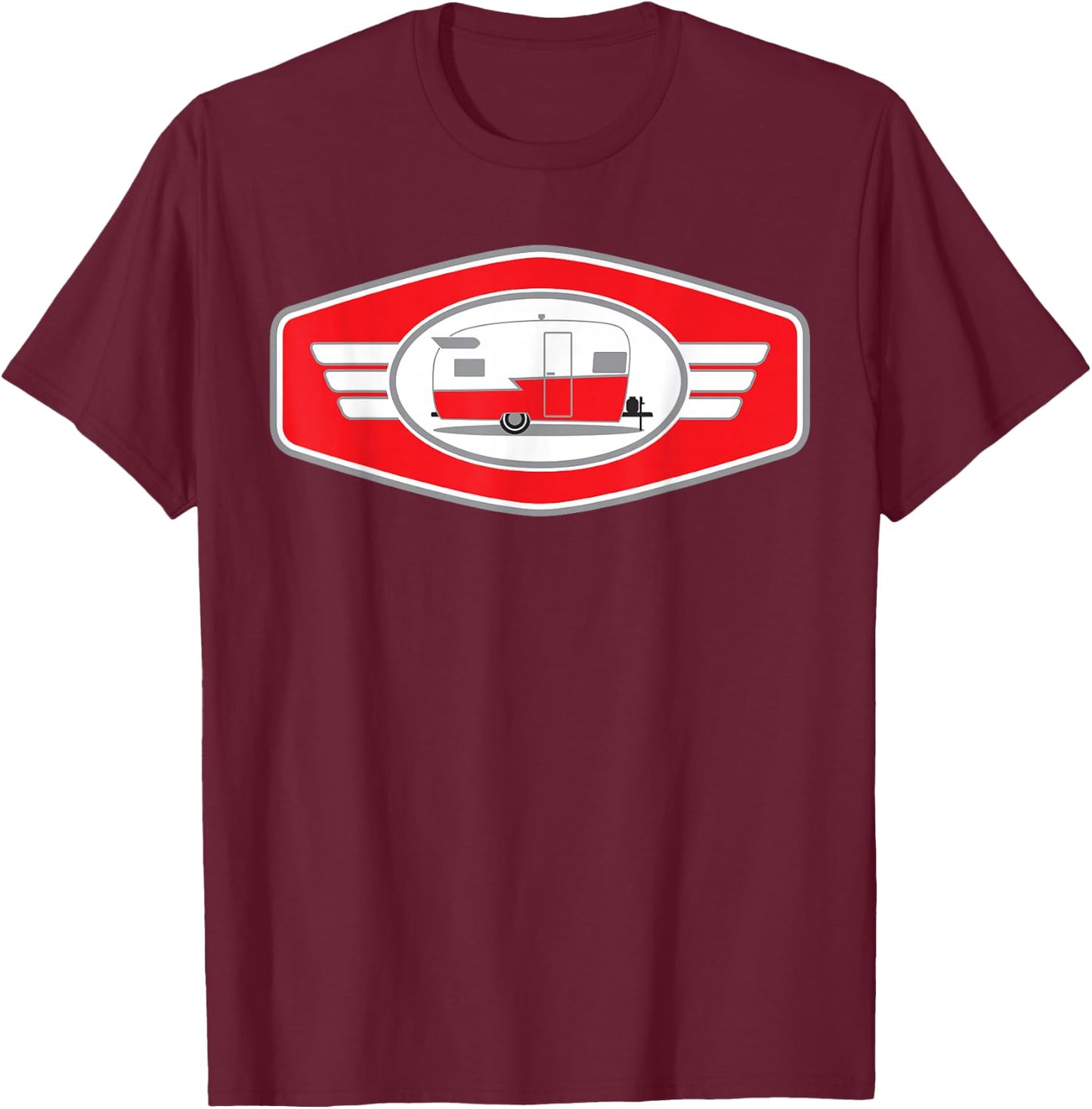 Vintage Shasta Camper Trailer - Red/White T-Shirt - T-Shirt | Maroon