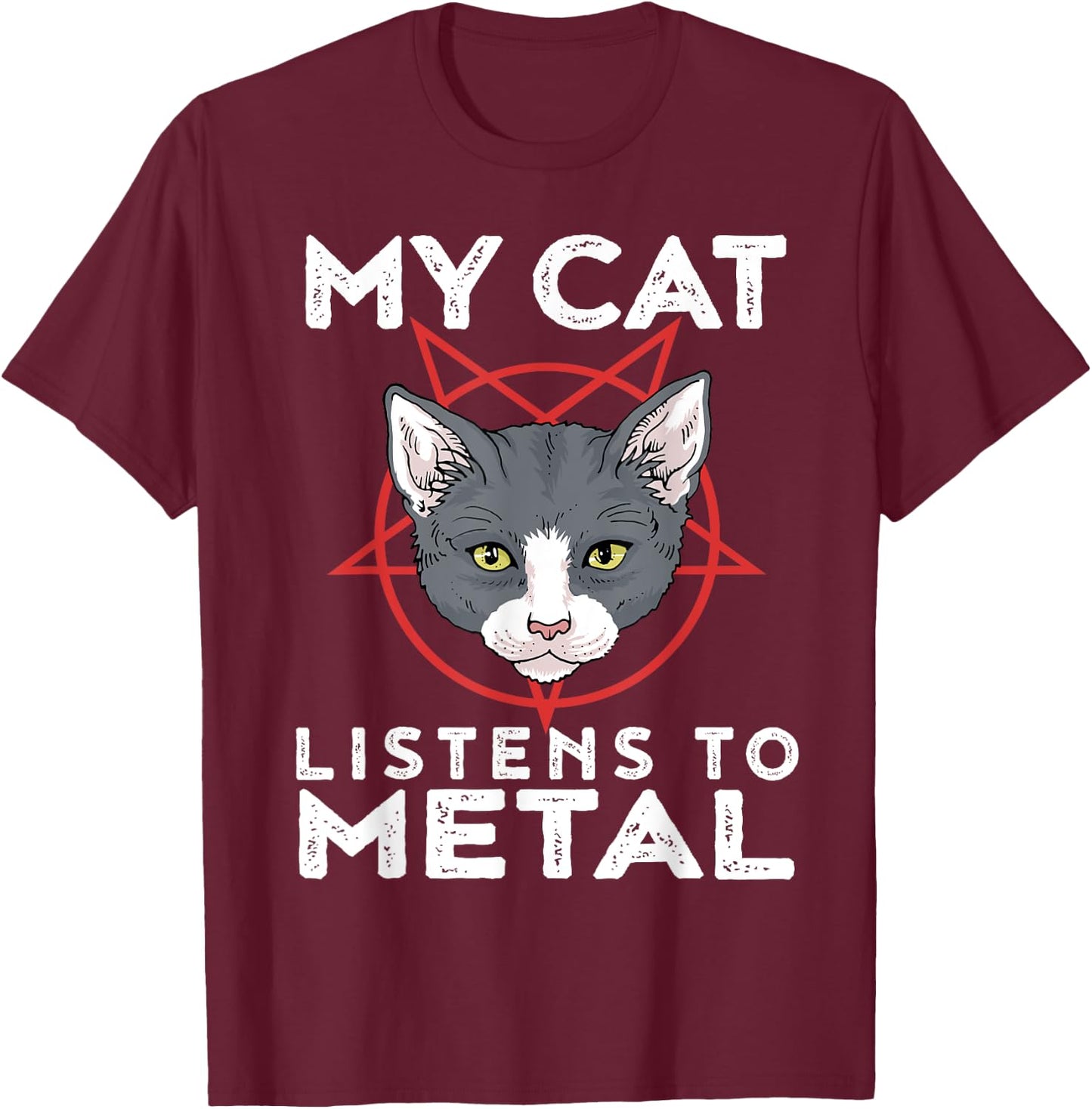 My Cat Listens To Metal Funny Metal Cat Shirt Men Women Kids T-Shirt - T-Shirt | Maroon