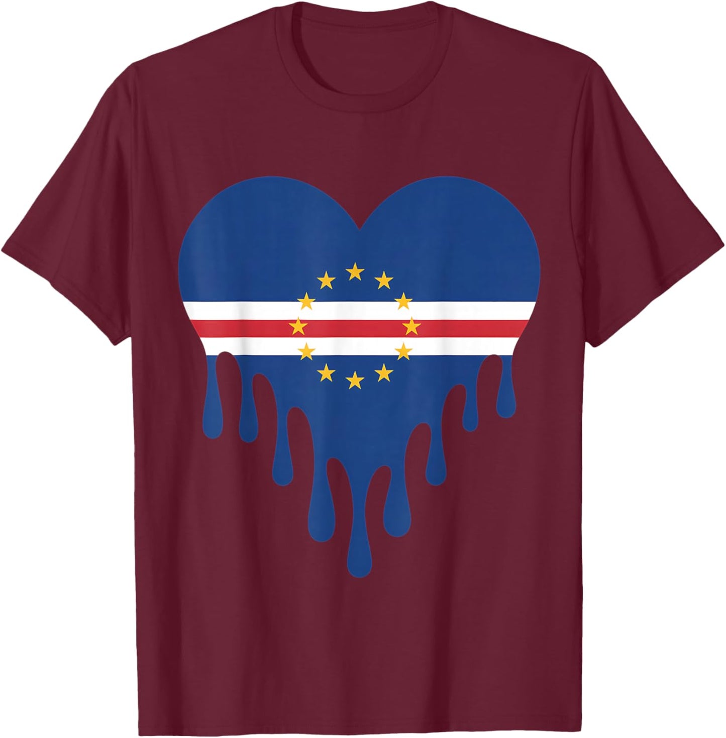 Cabo Verde Heart Cape Verdean Roots Cape Verde Flag T-Shirt - T-Shirt | Maroon