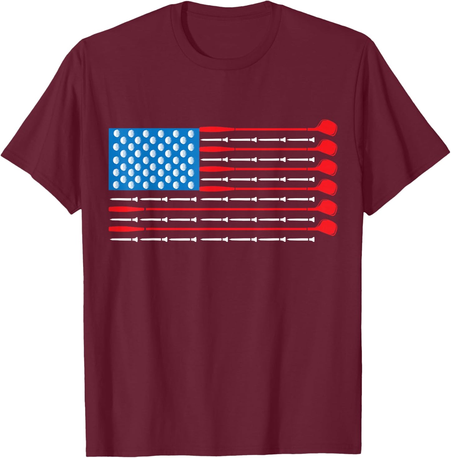 Patriotic Golf Shirt - USA Flag Golf Clubs & Golf Balls T-Shirt - T-Shirt | Maroon