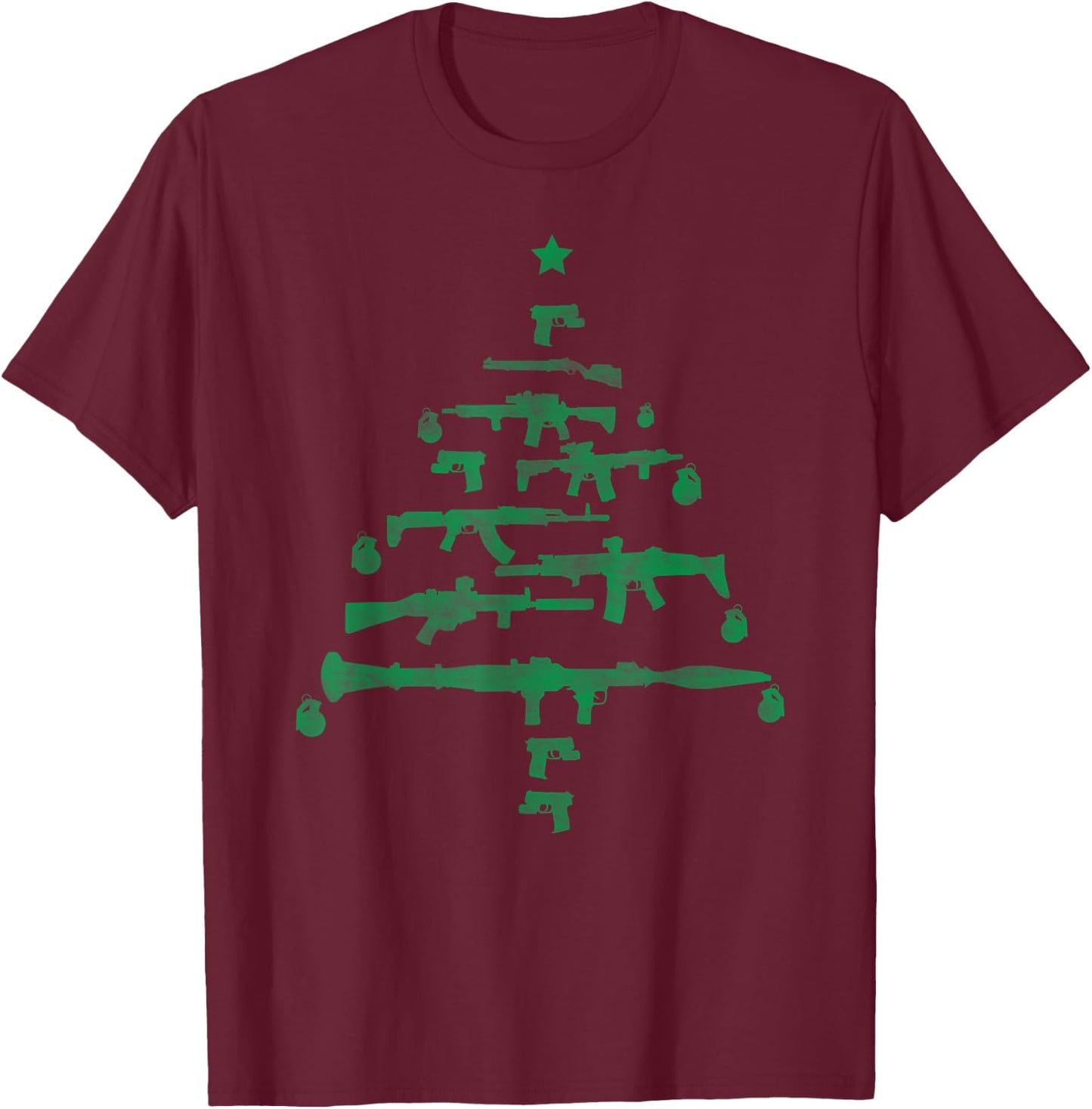 Christmas Tree Guns Rifles Firearms Grenades Army Military T-Shirt - T-Shirt | Maroon