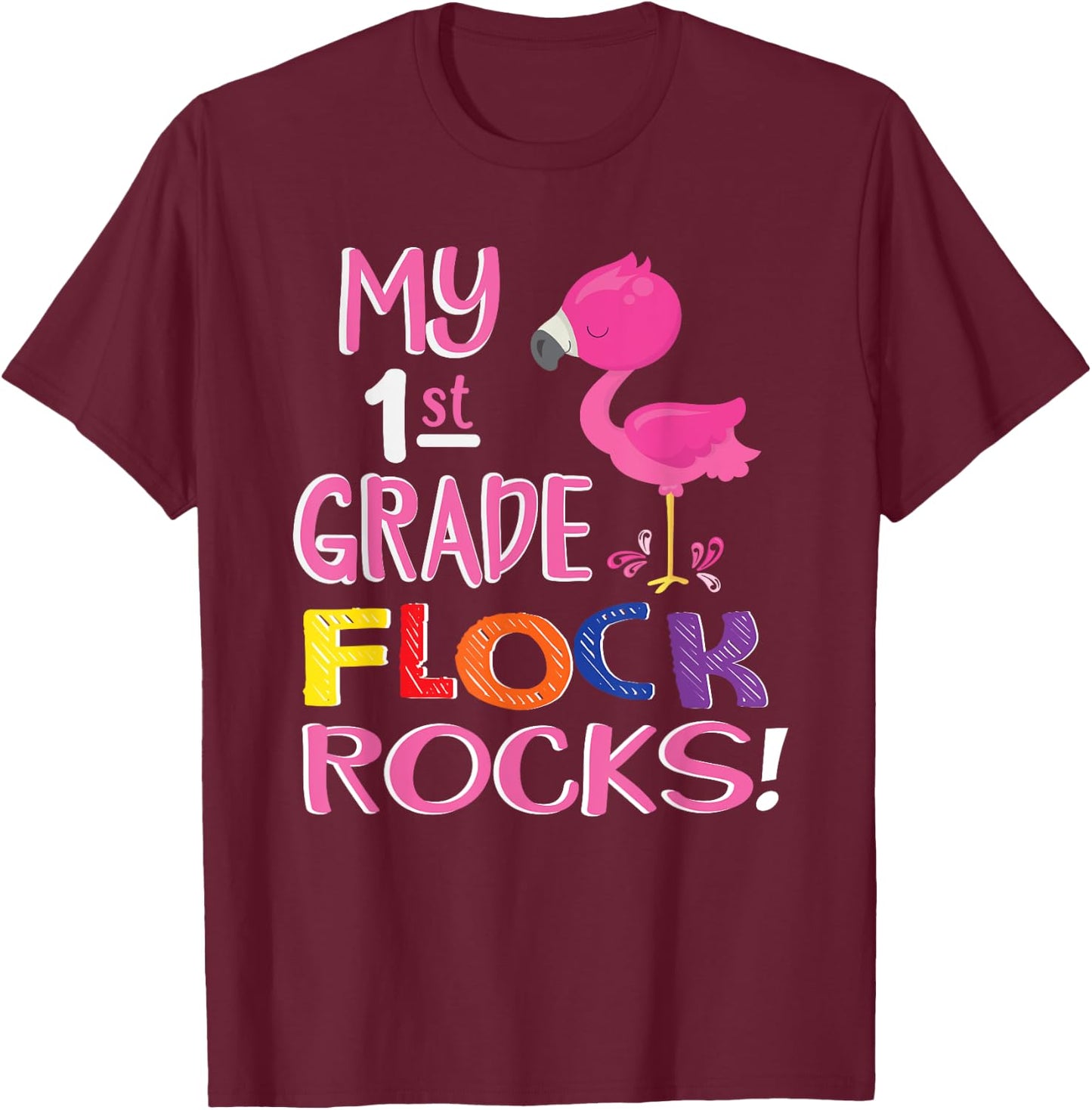 My First Grade Flock Rocks Teacher T-Shirt - T-Shirt | Maroon
