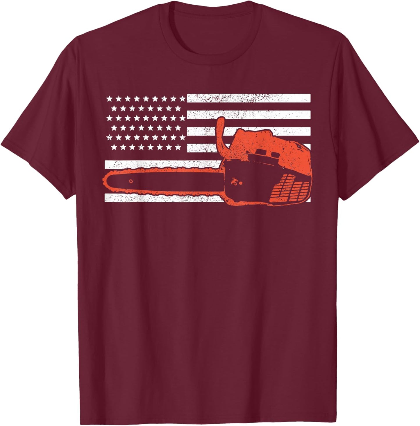 American Flag Lumberjack Chainsaw Gift T-Shirt - T-Shirt | Maroon
