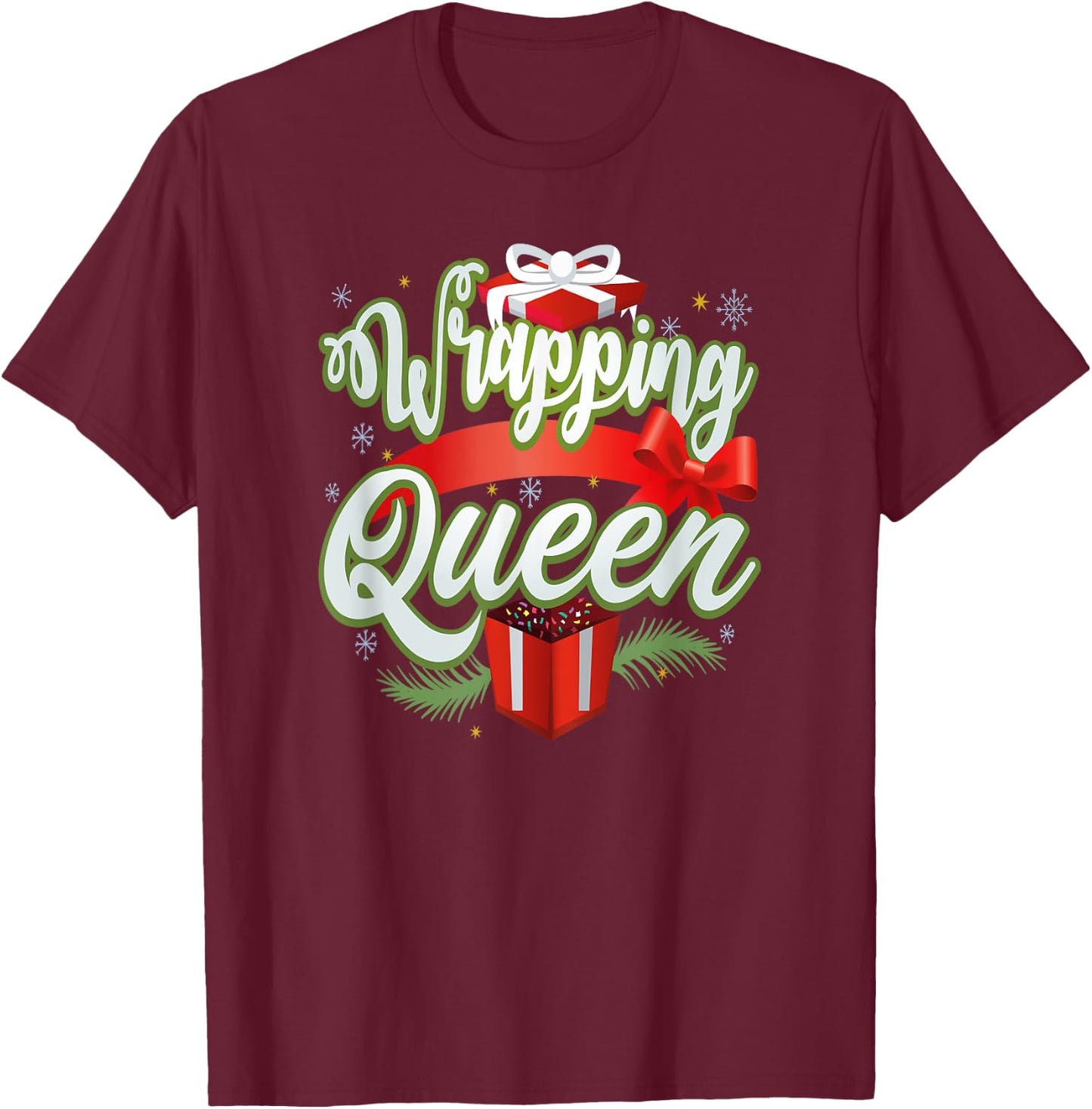 Cute Wrapping Queen Gift Wrapping Christmas T-Shirt - T-Shirt | Maroon