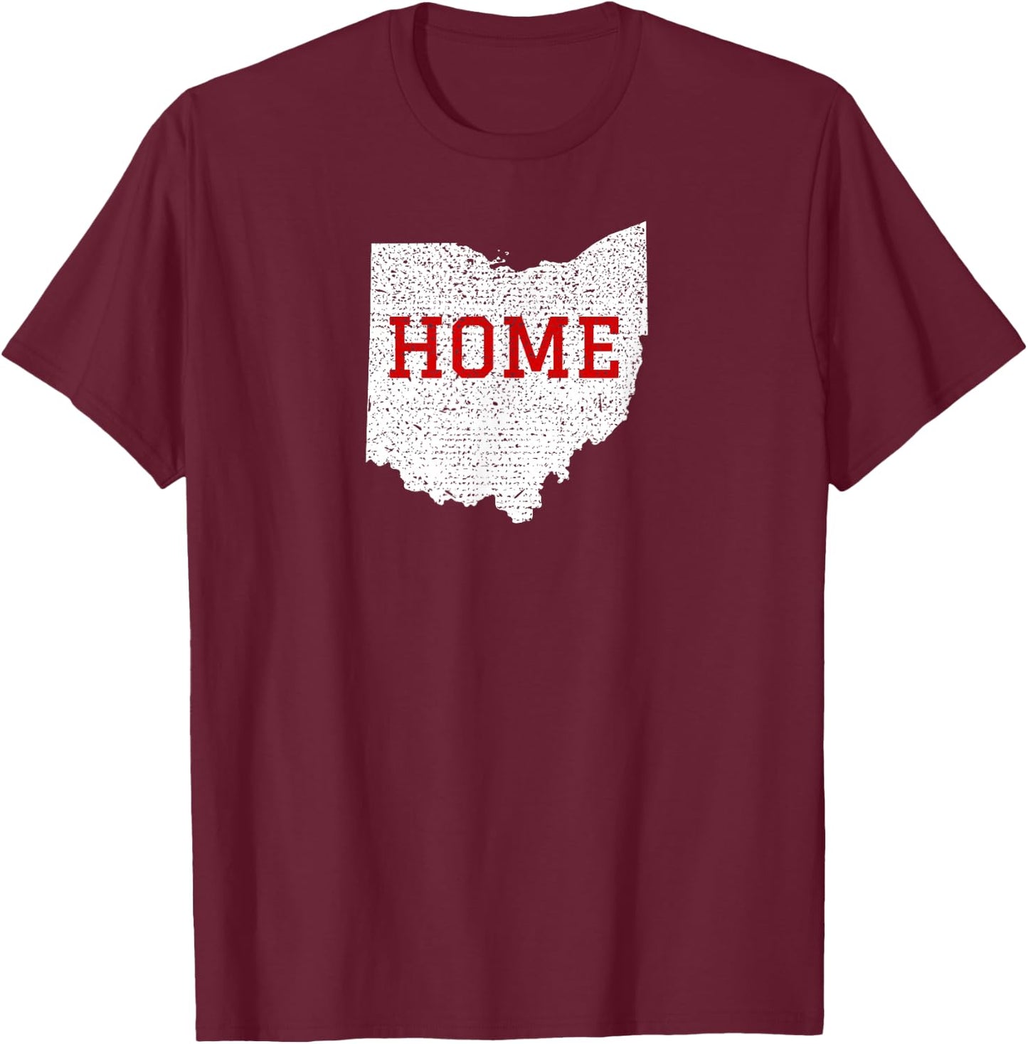 Distressed Ohio Home White Red T-Shirt - T-Shirt | Maroon