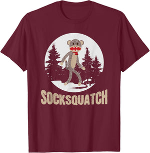 Funny Bigfoot Sighting Sock Monkey Sasquatch Socksquatch T-Shirt - T-Shirt | Maroon
