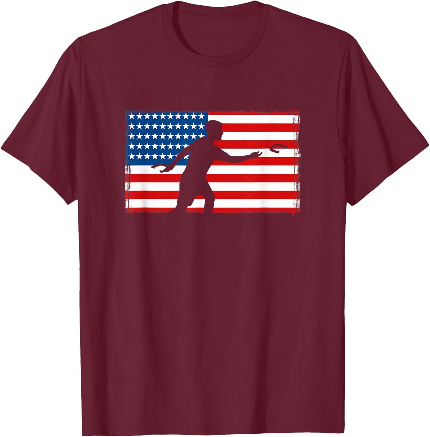 Horseshoe Throwing USA Flag Horseshoe Player T-Shirt - T-Shirt | Maroon