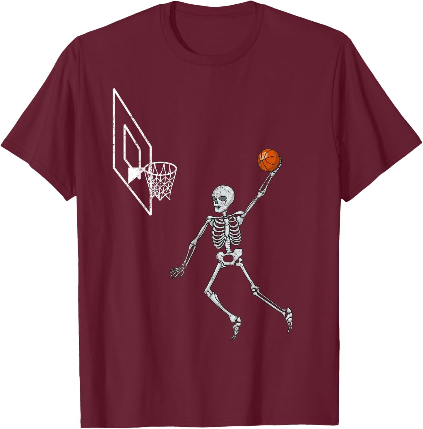 Vintage Skeleton Basketball Player Dunking Hoop Halloween T-Shirt - T-Shirt | Maroon