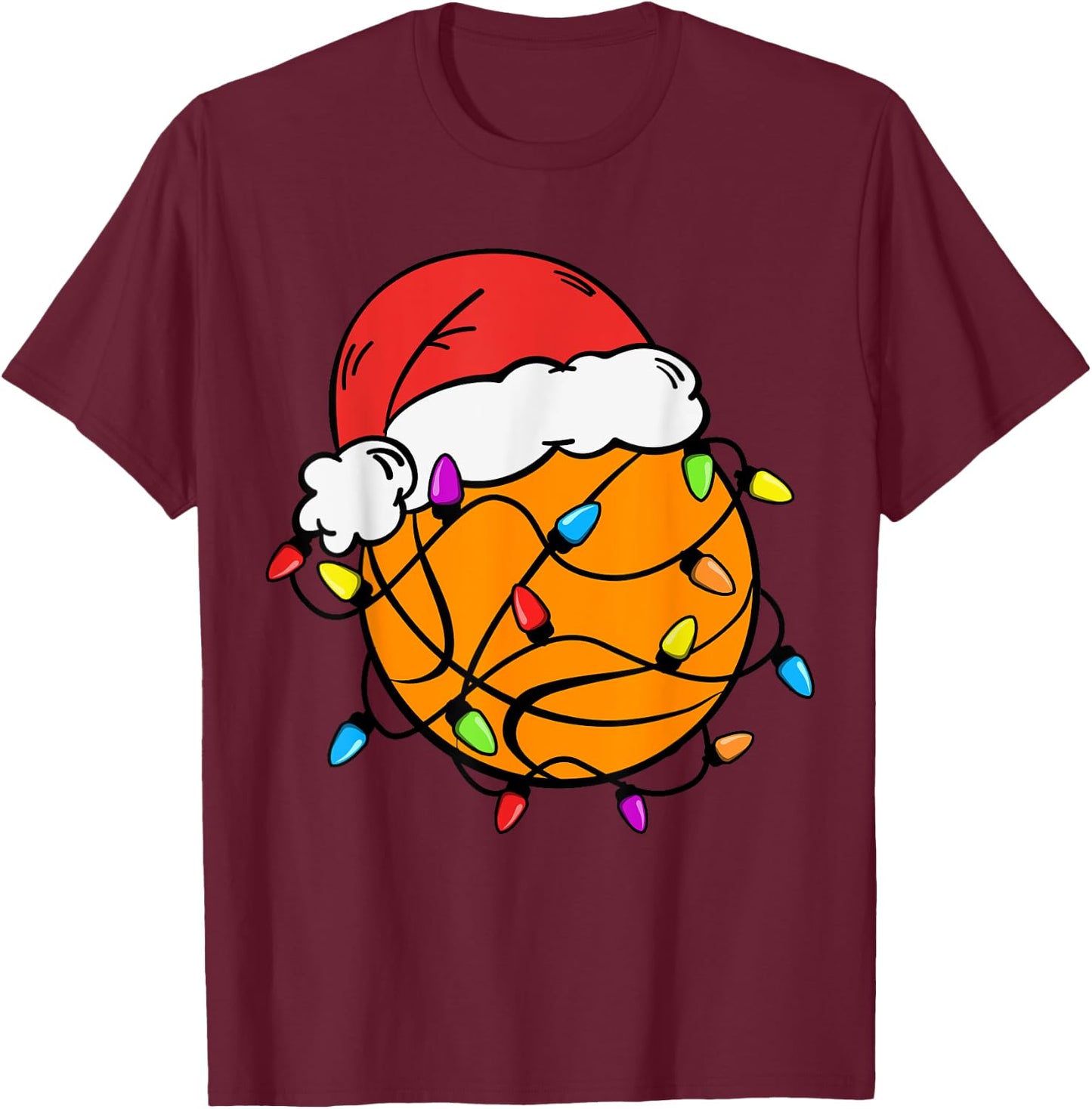 Basketball Santa Claus Hat Christmas Light Xmas Boys Kids T-Shirt - T-Shirt | Maroon