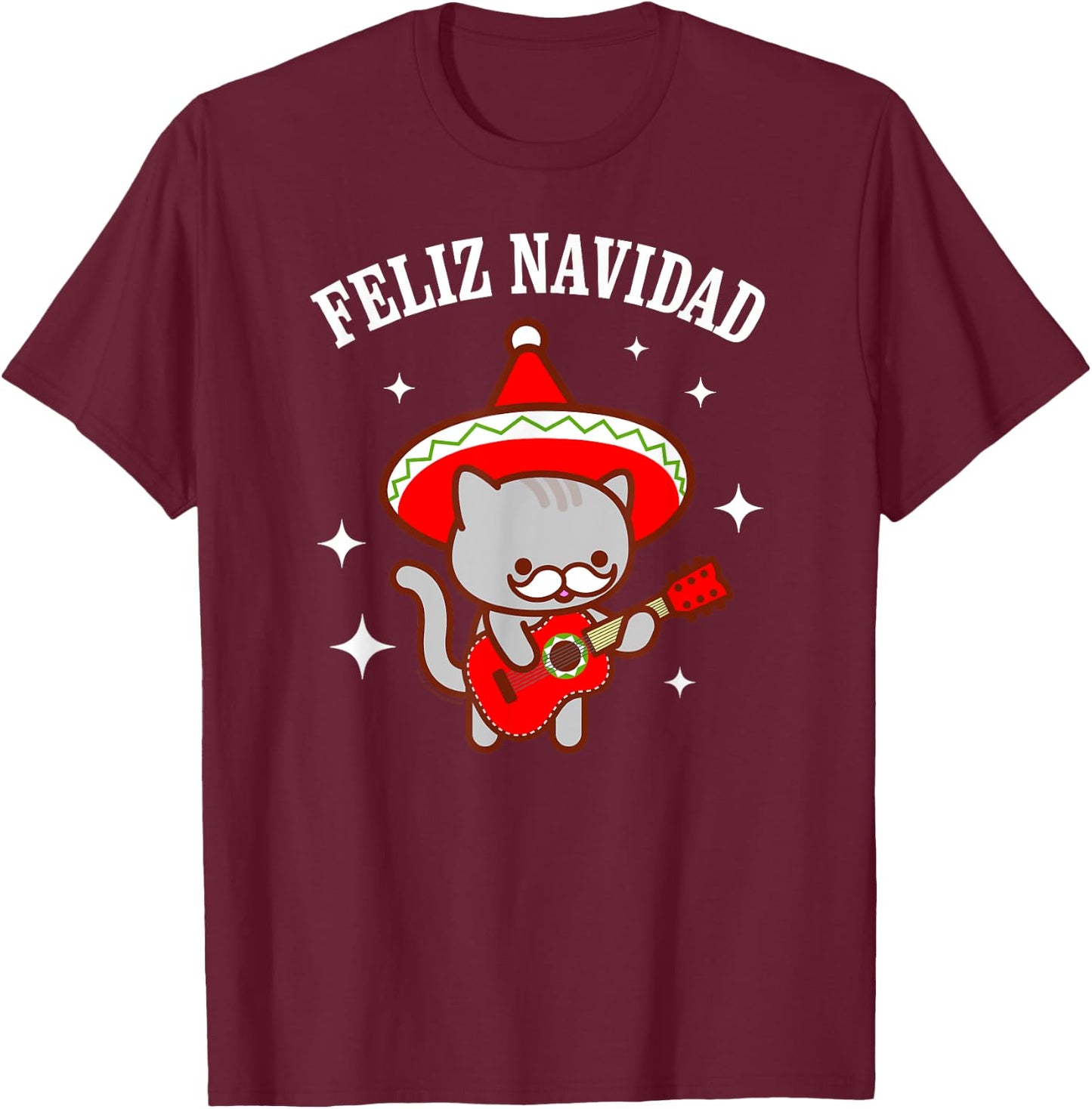 Funny Cat - "Feliz Navidad" Christmas T-Shirt - T-Shirt | Maroon