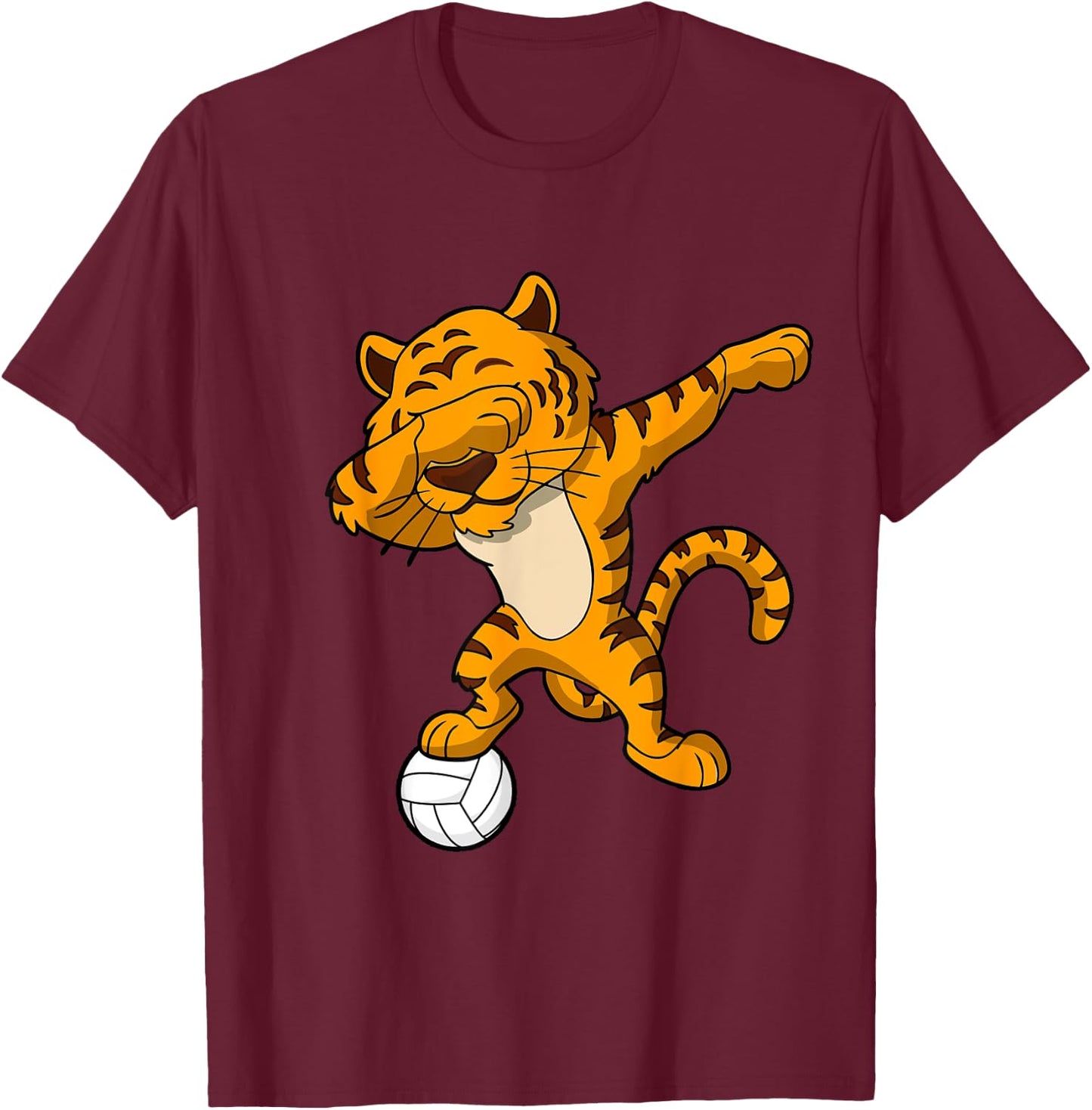 Dabbing Tiger Volleyball Dab Dance Men Women Kids Boys Girls T-Shirt - T-Shirt | Maroon
