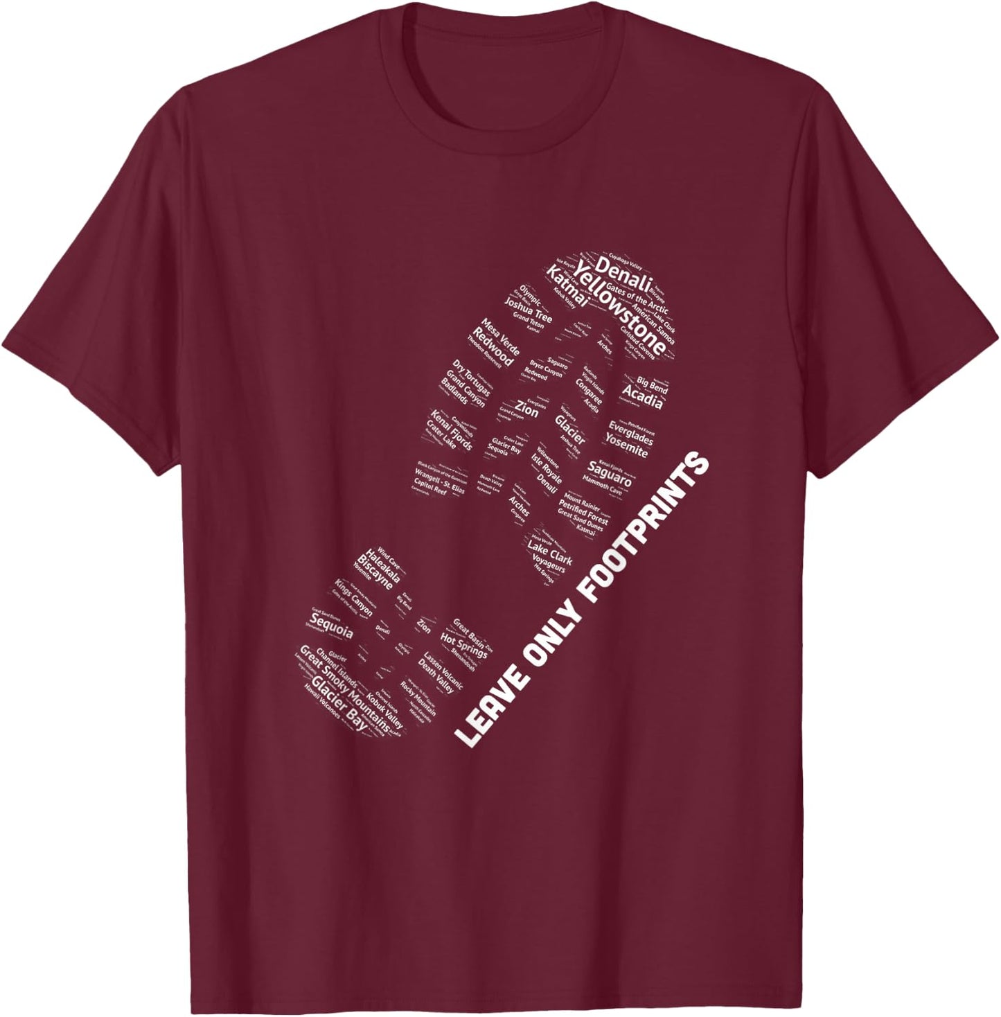 National Parks Boot Print Shirt Listing All National Parks T-Shirt - T-Shirt | Maroon