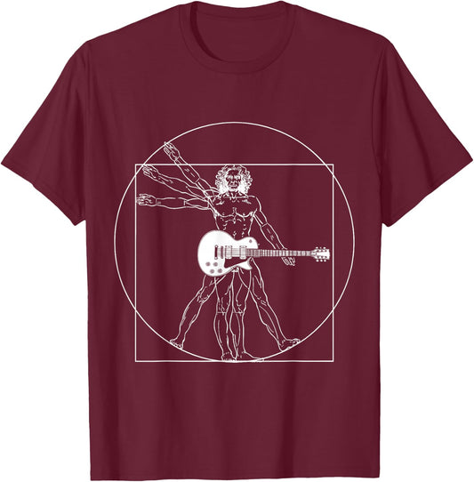 Vitruvian Man Guitar Da Vinci Guitarist T-Shirt - T-Shirt | Maroon