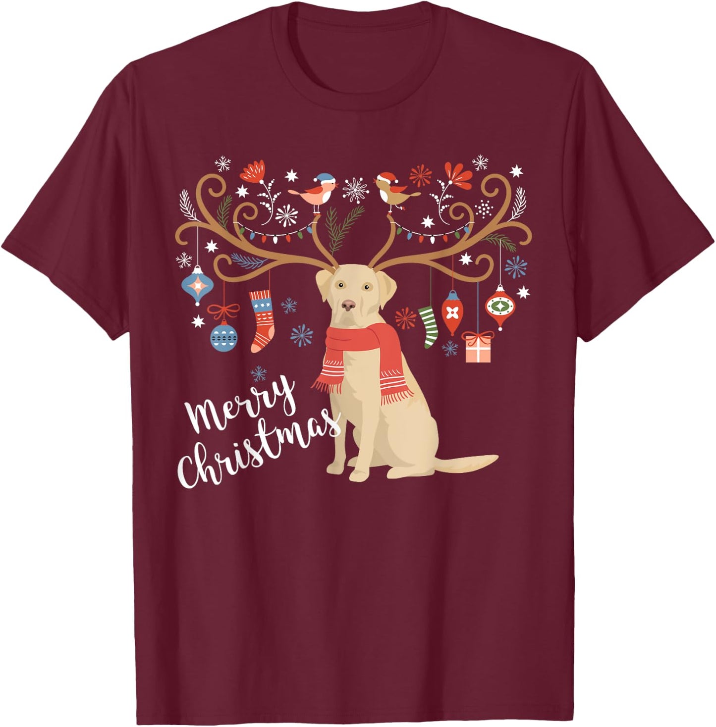 Yellow Labrador Retriever Christmas Dog Women Kids T-Shirt - T-Shirt | Maroon