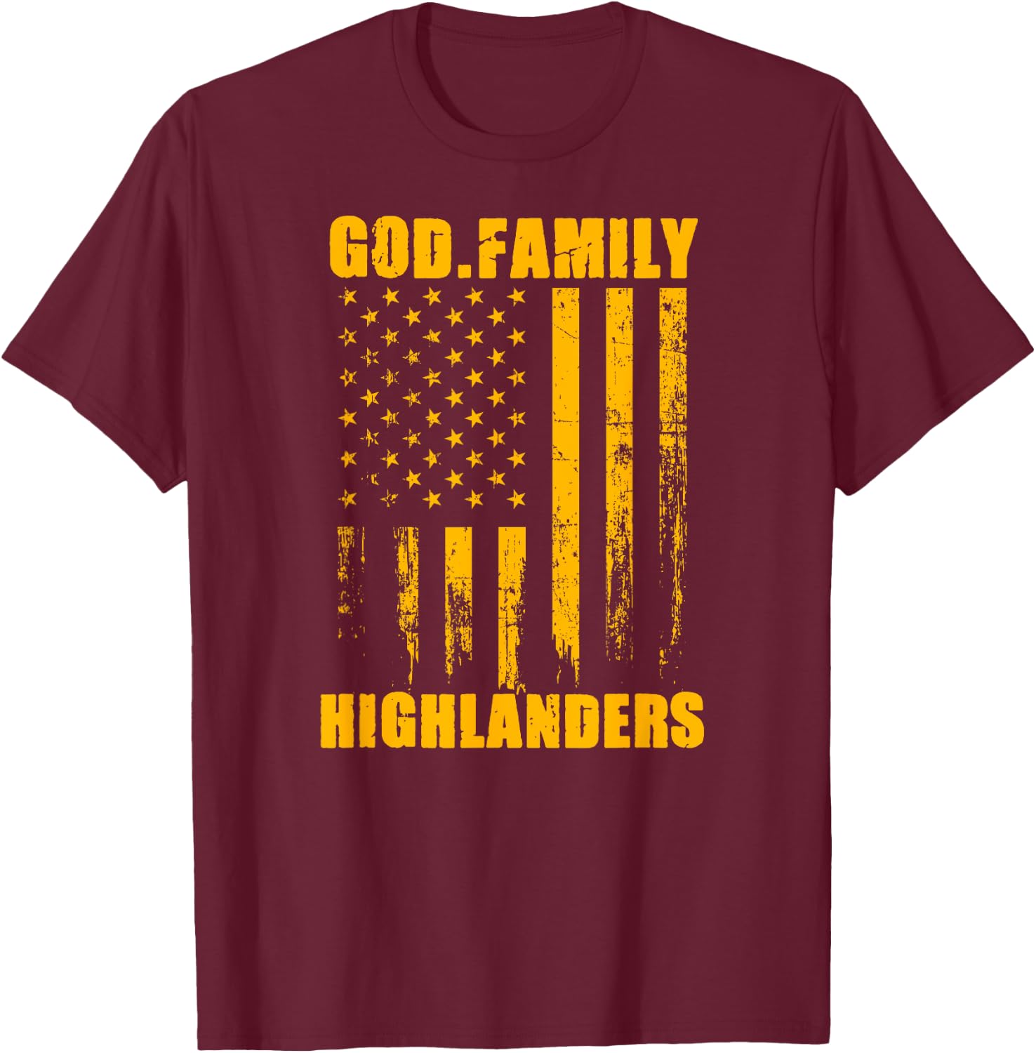 Glenvar Highlanders God. Family. Vintage USA Flag T-Shirt - T-Shirt | Maroon