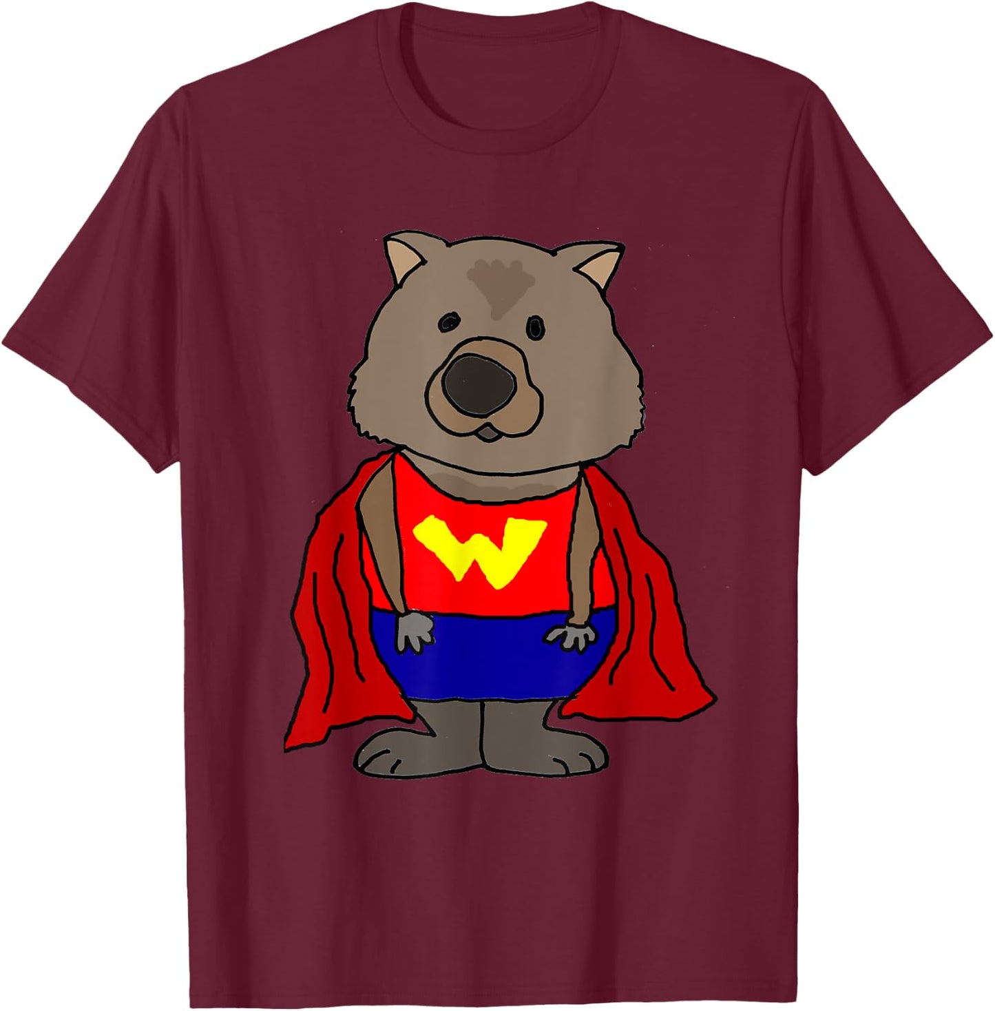 Smilemoretees Funny Wonder Wombat Superhero T-Shirt - T-Shirt | Maroon