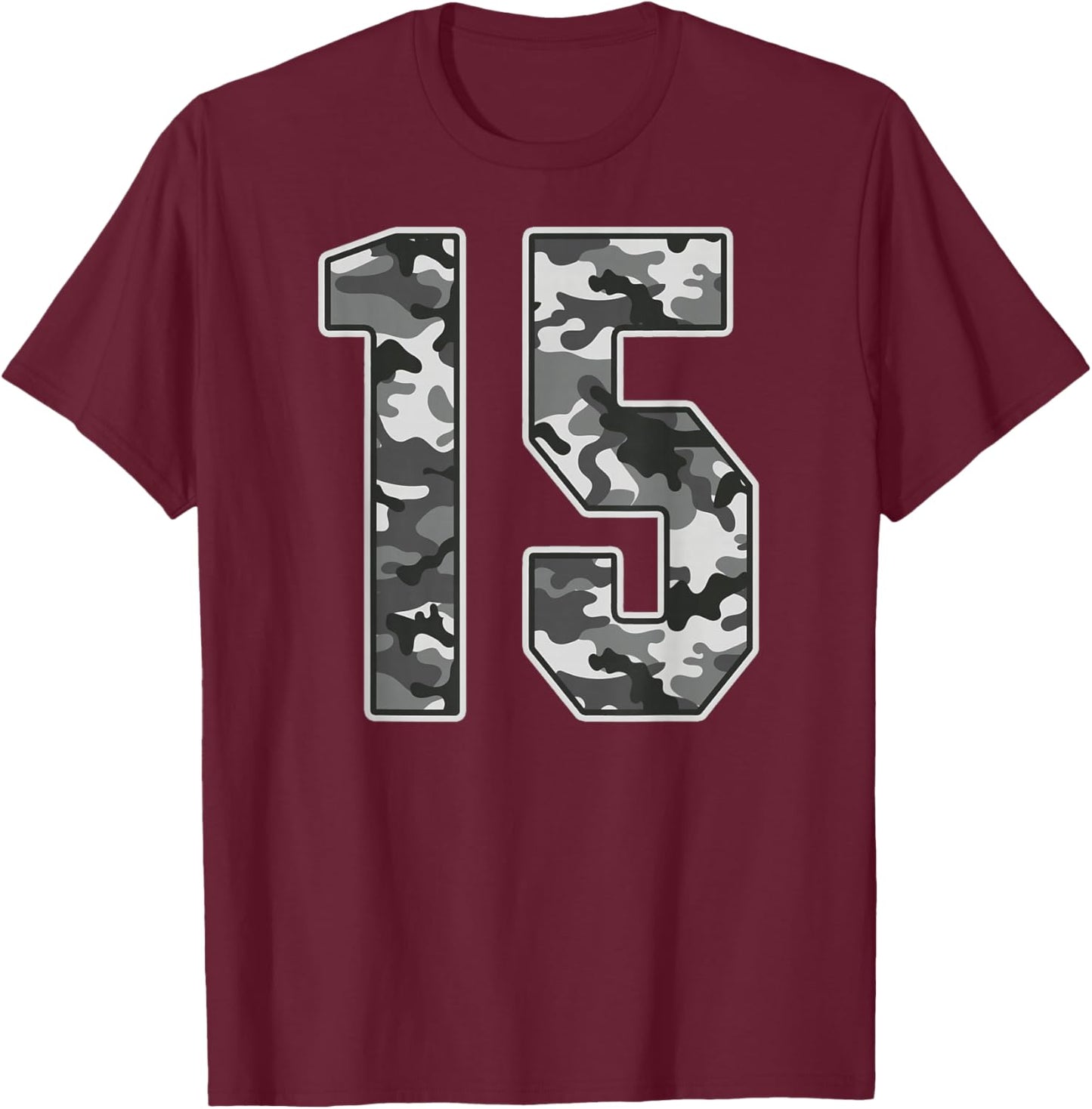 Camo #15 Jersey Number 15 Uniform Fan Favorite Player T-Shirt - T-Shirt | Maroon