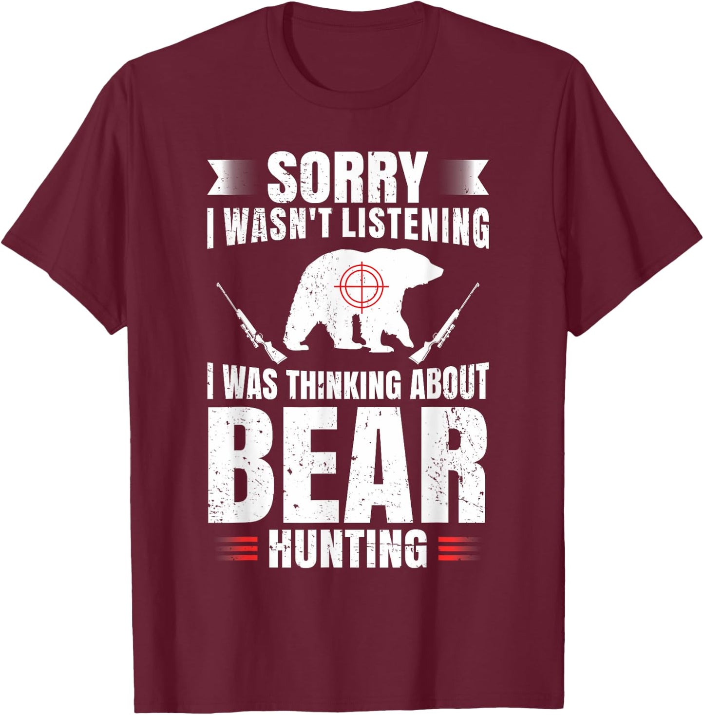 Funny Bear Hunting Lover Fan Hunter Hobby Gun Wildlife Gift T-Shirt - T-Shirt | Maroon