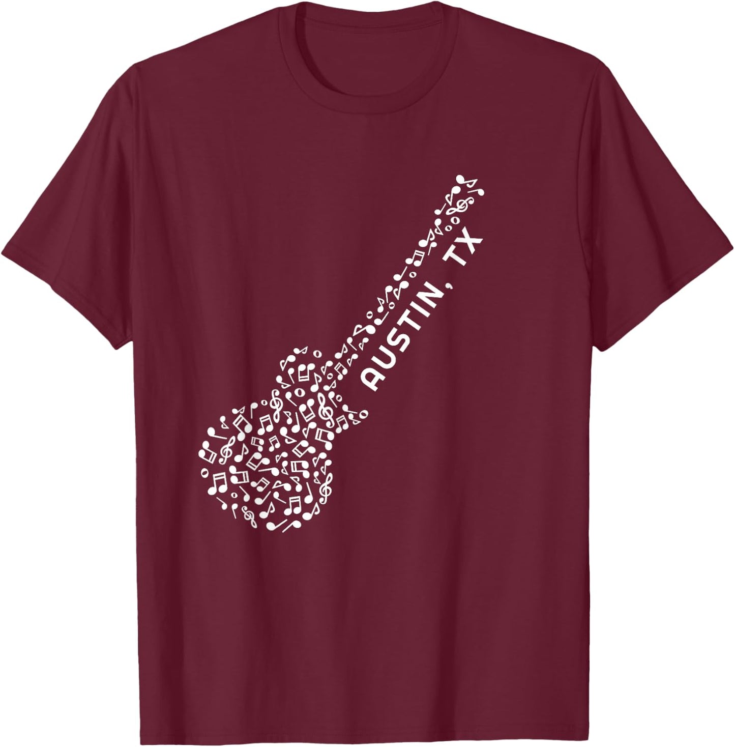 Austin, TX Musical Notes, Souvenir Guitar T-Shirt - T-Shirt | Maroon