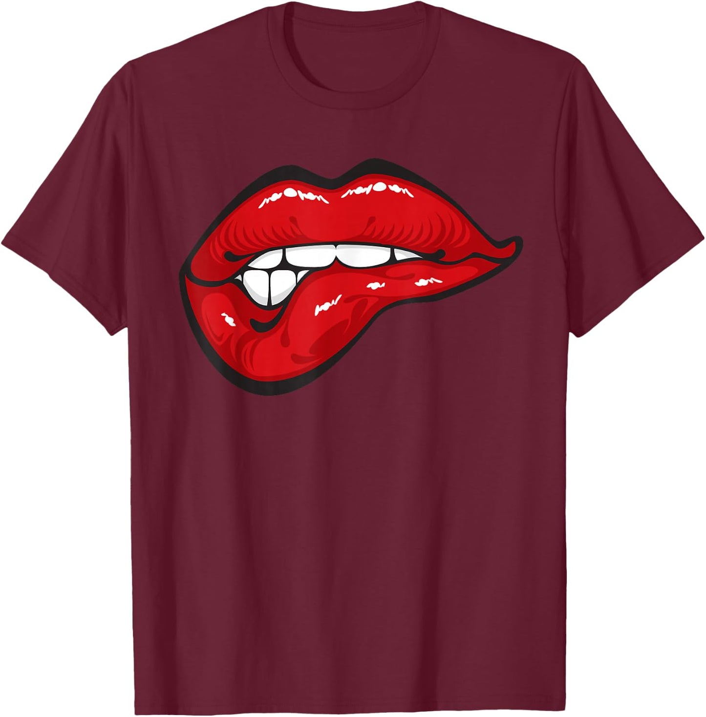 MaGuShirts Sexy Biting Red Lips Mouth Kisser Shirts T-Shirt - T-Shirt | Maroon