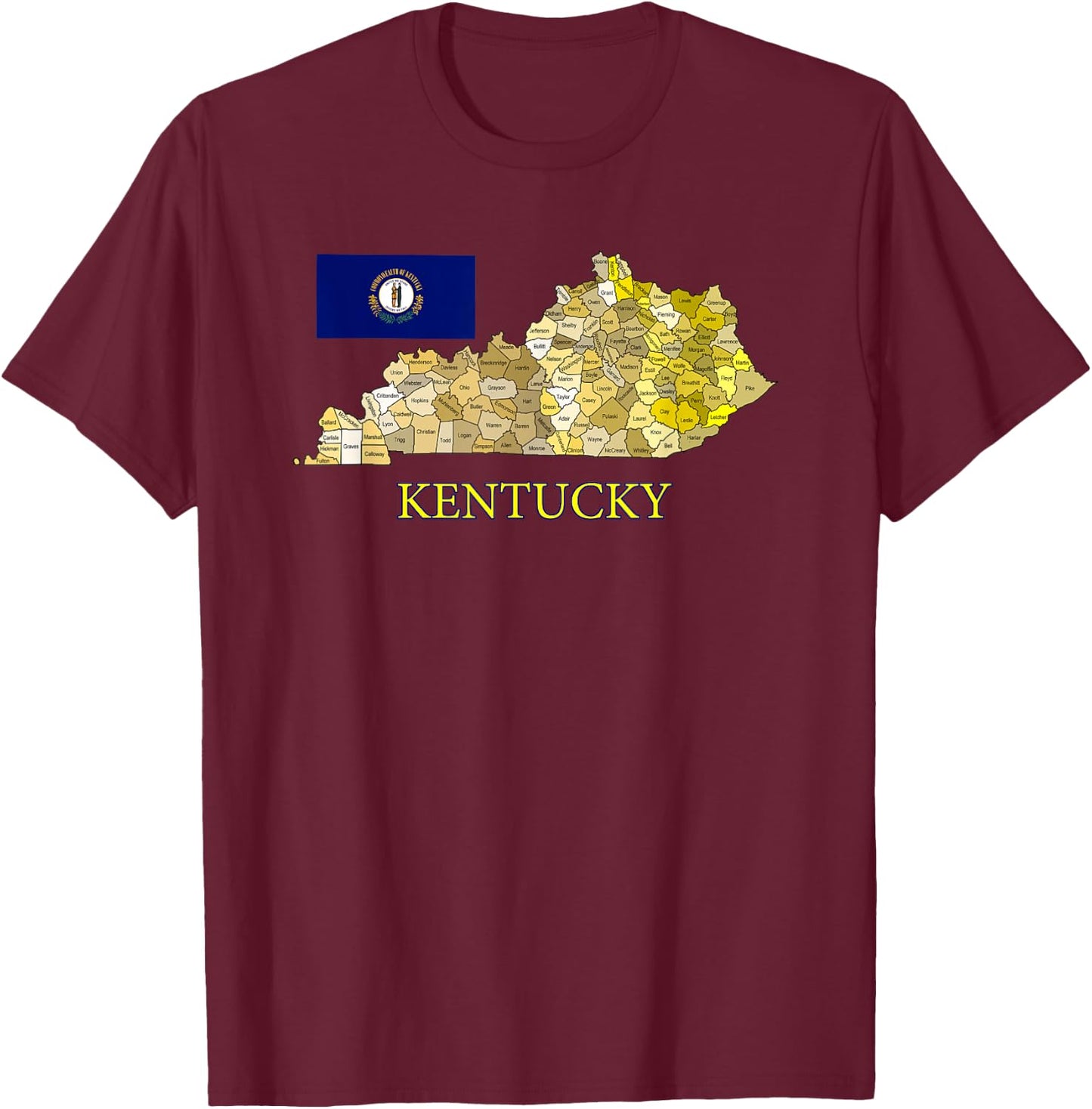 Colorful Kentucky County Map with Flag T-Shirt - T-Shirt | Maroon
