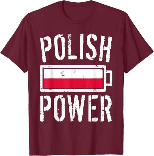 Poland Flag | Polish Power Battery Proud T-Shirt - T-Shirt | Maroon