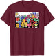 Mr. Men Little Miss Retro Colourful Comic Book Scene T-Shirt - T-Shirt | Maroon