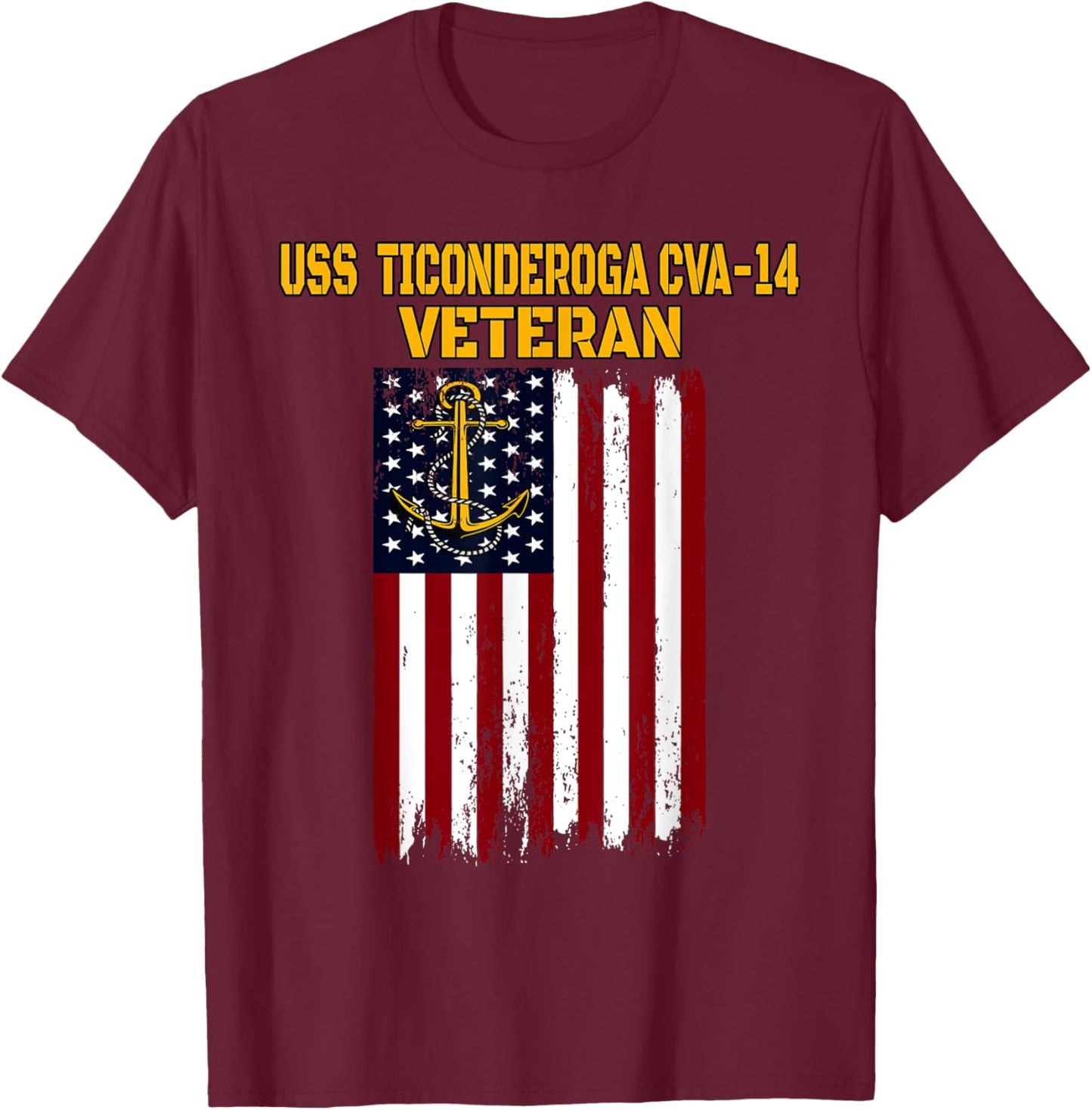 USS Ticonderoga CVA-14 Aircraft Carrier Veterans Day Fathers T-Shirt - T-Shirt | Maroon