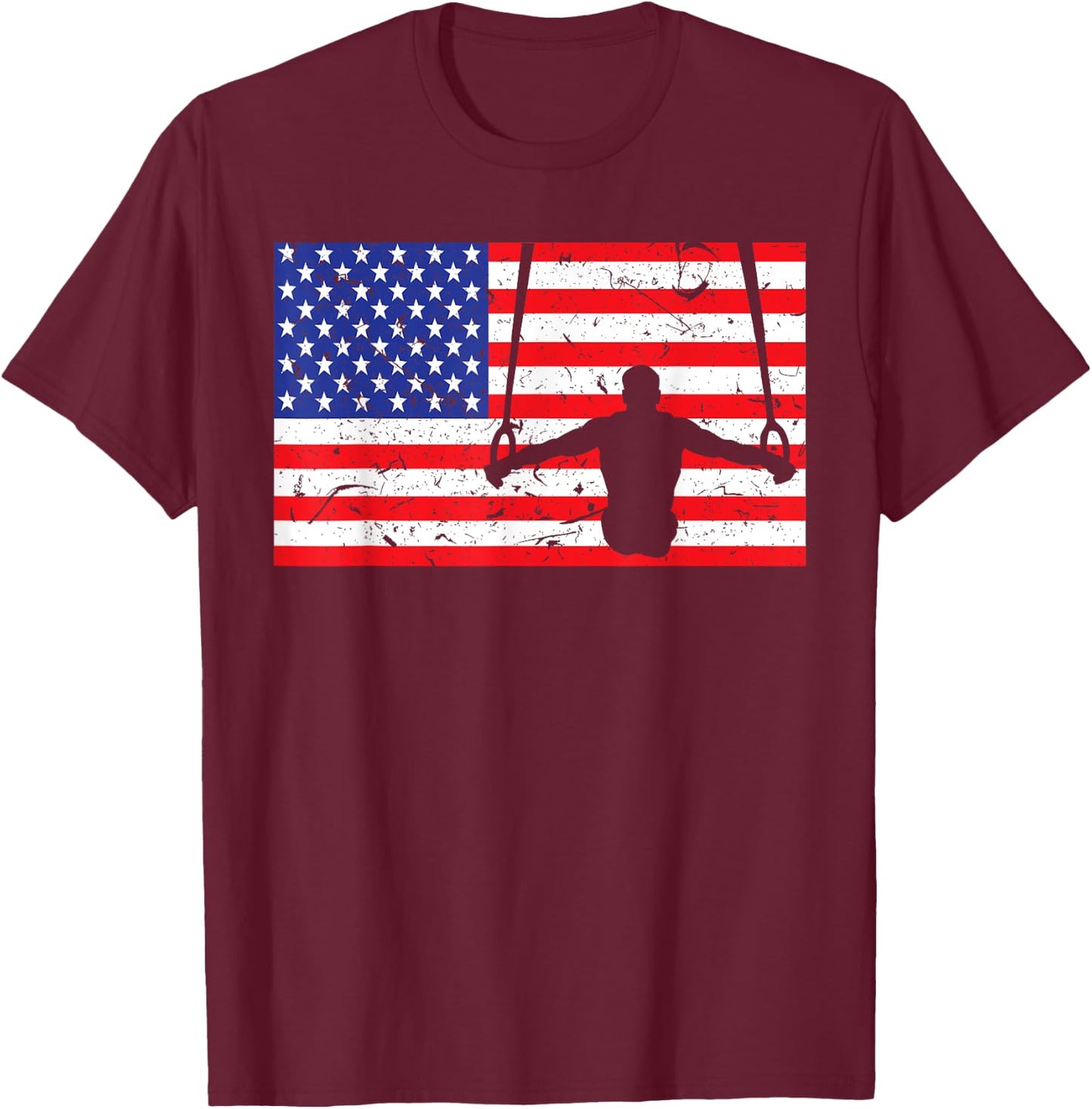 Distressed Gymnastic Rings USA American Flag Vintage Gymnast Kids Men T-Shirt - T-Shirt | Maroon