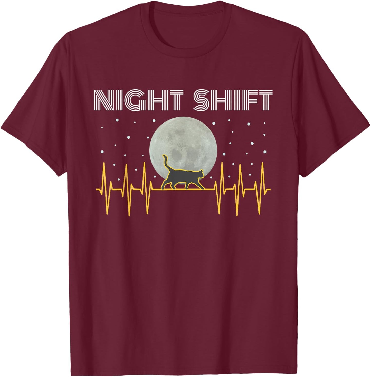 Funny Nurses Gifts Night Shift Nurse Cool Full Moon EKG Cat Women Kids T-Shirt - T-Shirt | Maroon
