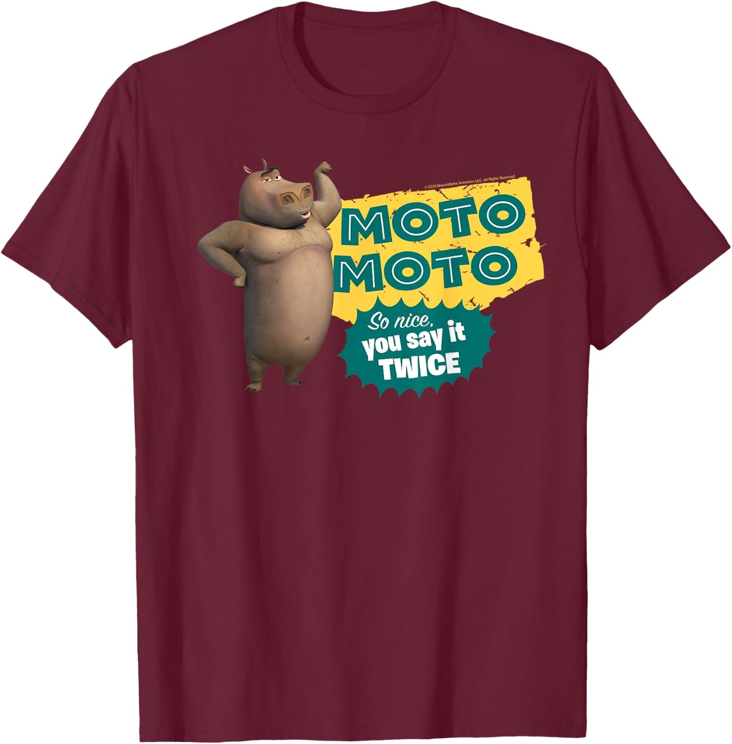 Madagascar Moto Moto Say It Twice Text Poster T-Shirt - T-Shirt | Maroon