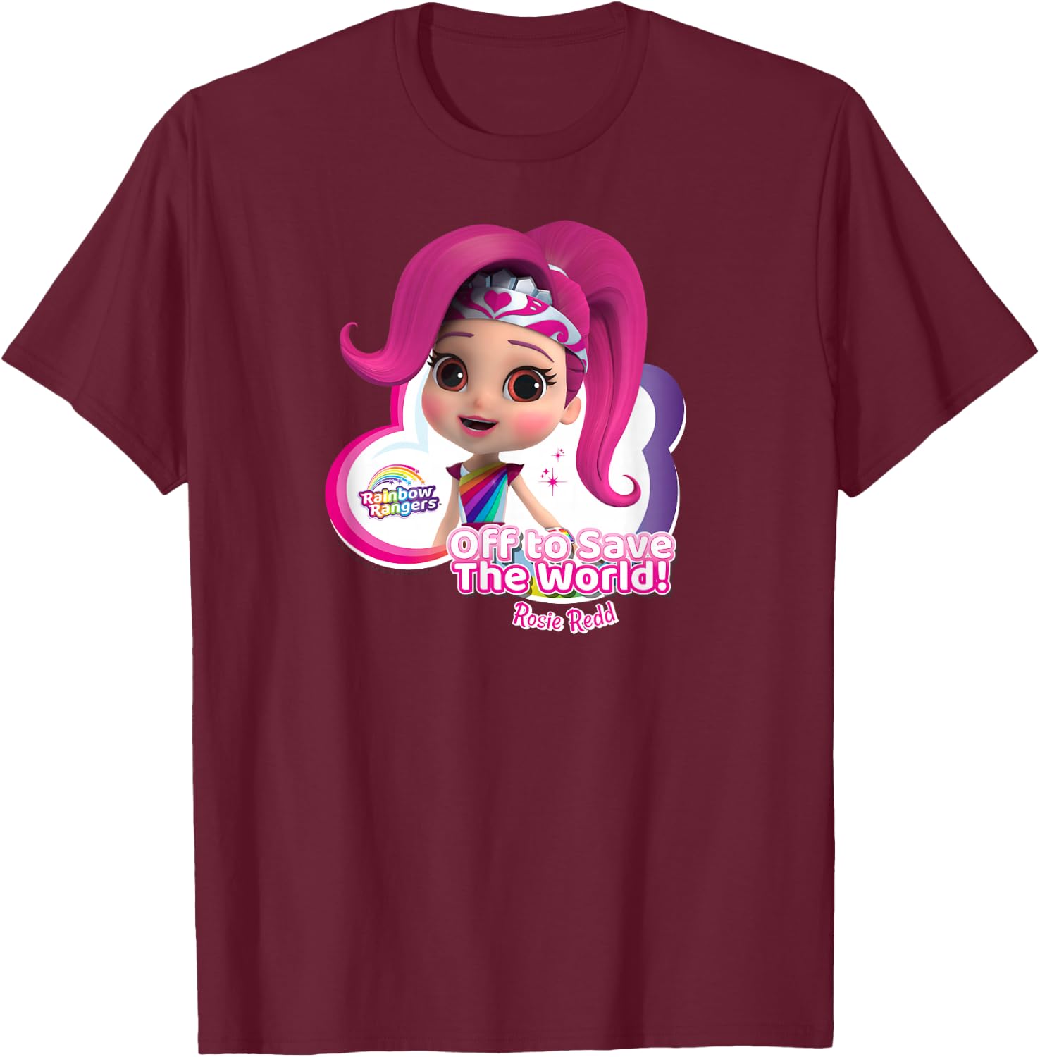 Rainbow Rangers Rosie Redd "Off to Save the World!" T-Shirt - T-Shirt | Maroon