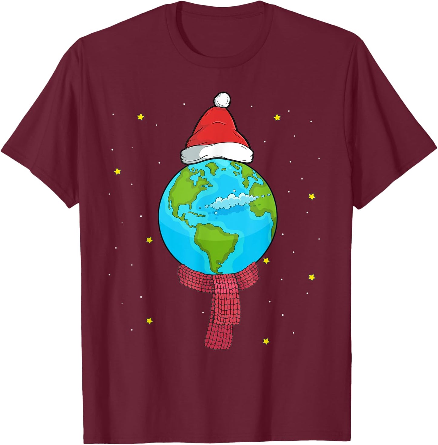 Christmas Planet Earth Pajama Top Santa Space Themed Gift T-Shirt - T-Shirt | Maroon
