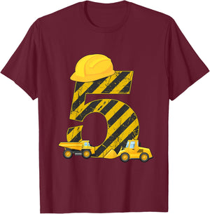 5th Birthday Digger I 5 Years Builder Excavator Gift T-Shirt - T-Shirt | Maroon