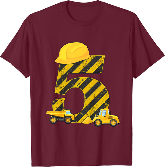 5th Birthday Digger I 5 Years Builder Excavator Gift T-Shirt - T-Shirt | Maroon