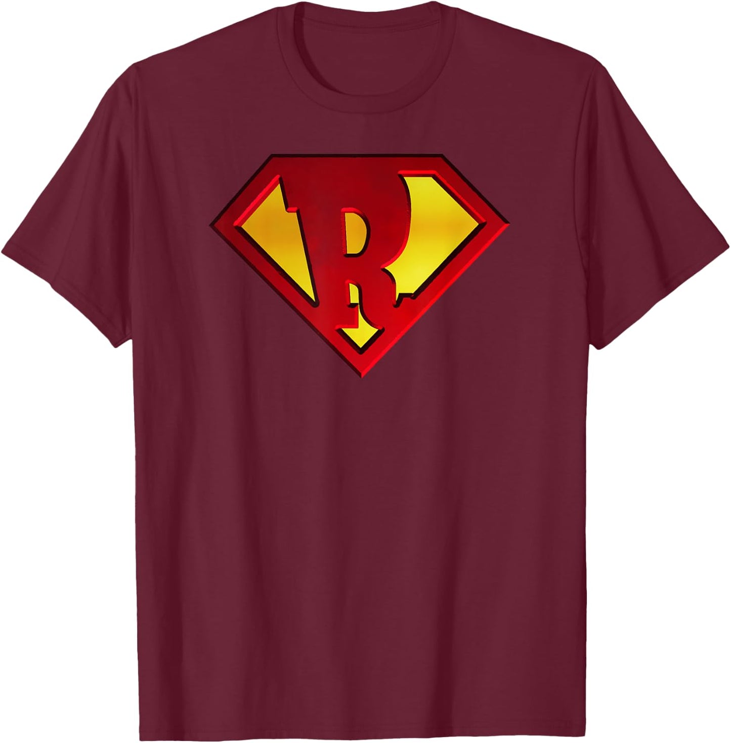 Funny SuperHero Shield Letter R name Gift Shirt T-Shirt - T-Shirt | Maroon
