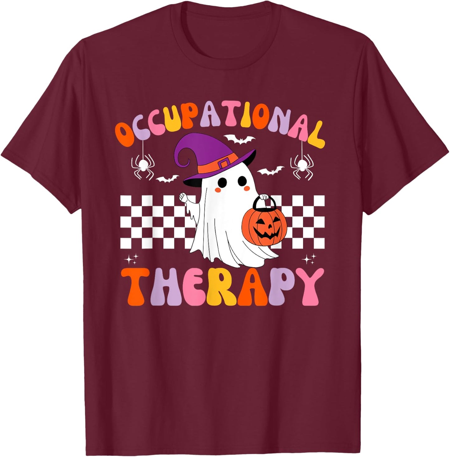 OT Occupational Therapy Halloween Retro Ghost OT Halloween T-Shirt - T-Shirt | Maroon