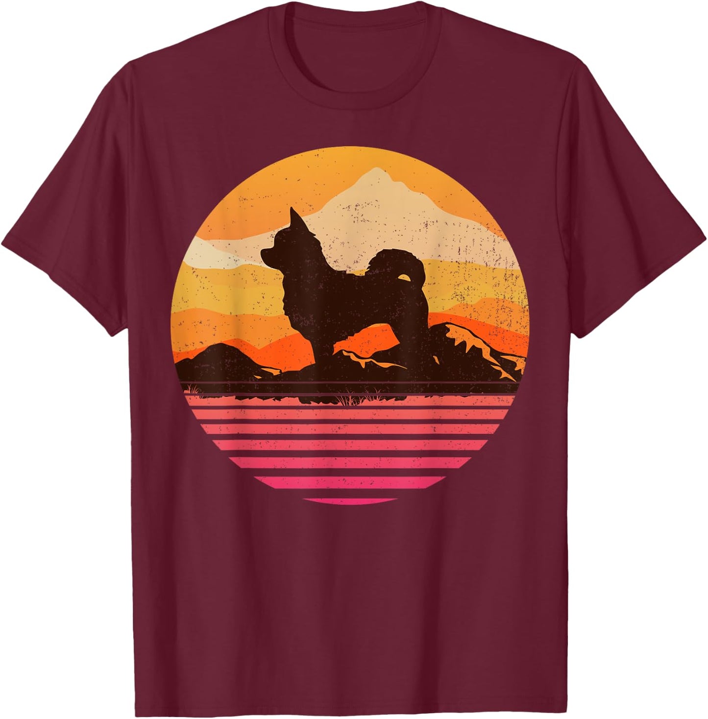 POM-CHI With Sun Mountain Vintage Retro T-Shirt - T-Shirt | Maroon