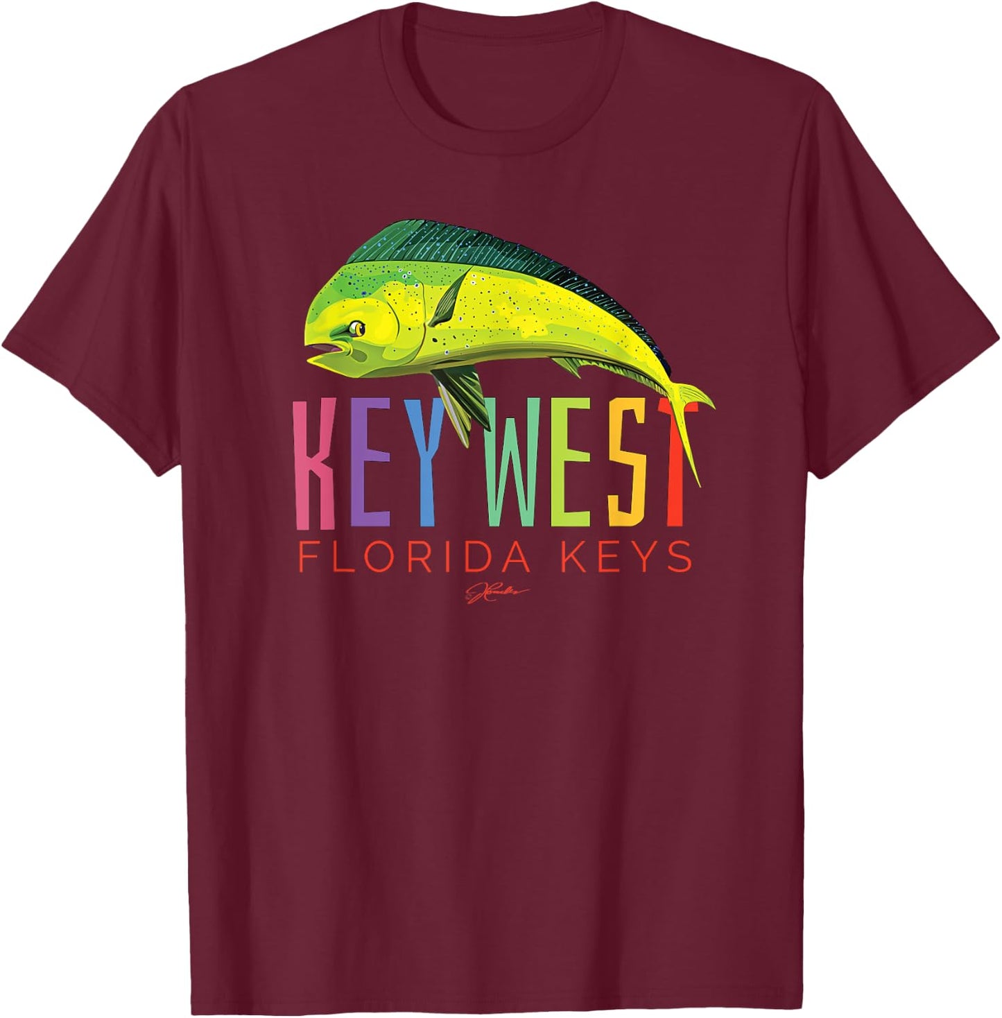 JCombs: Key West, Florida Keys, Dolphin Fish T-Shirt - T-Shirt | Maroon