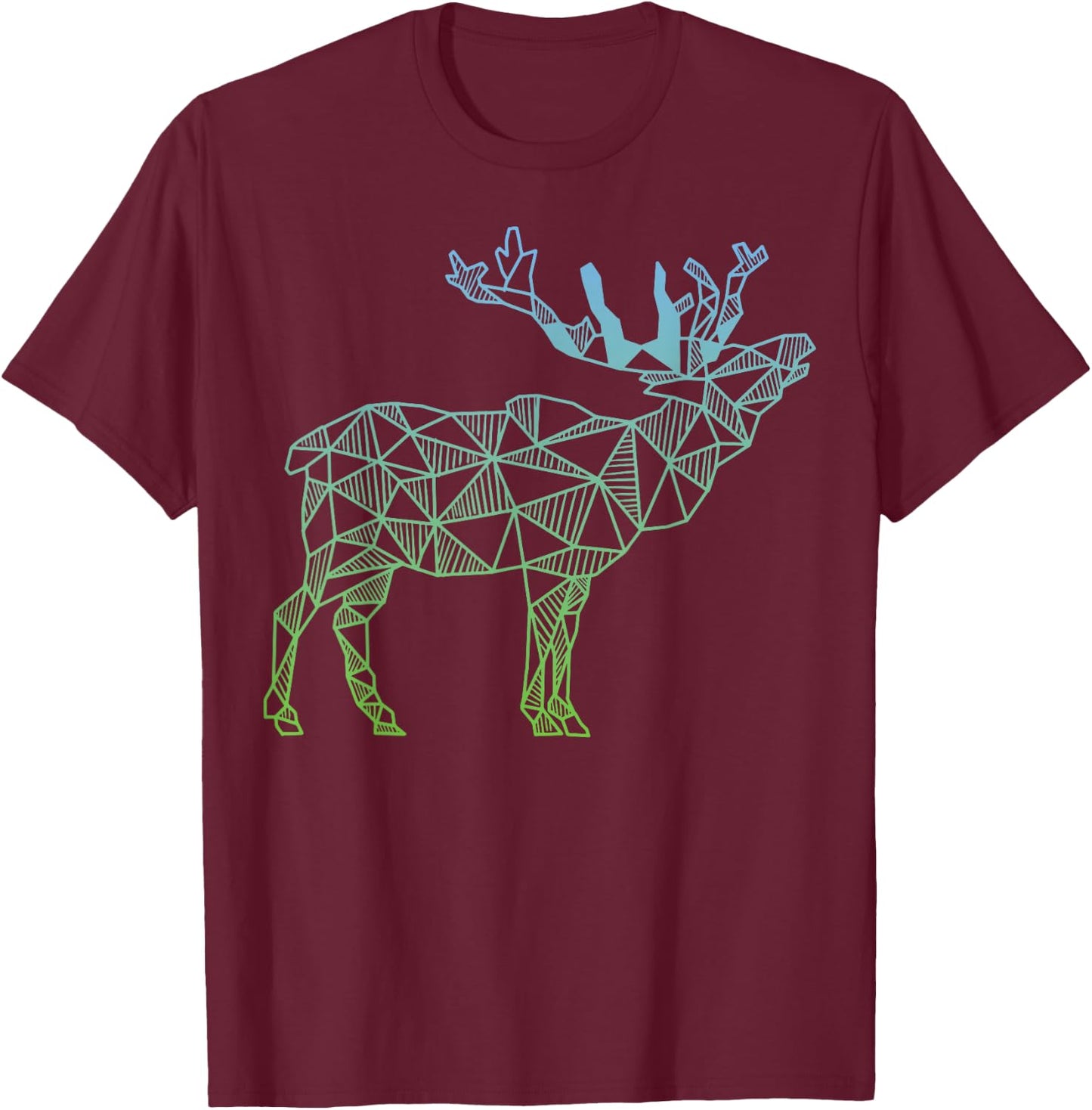 Geometric Moose Elk T Shirt Wild Alaska Mountain Animal T-Shirt - T-Shirt | Maroon