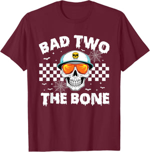 Bad To The Bone Skeleton Halloween TWO Birthday Toddler Kids T-Shirt - T-Shirt | Maroon