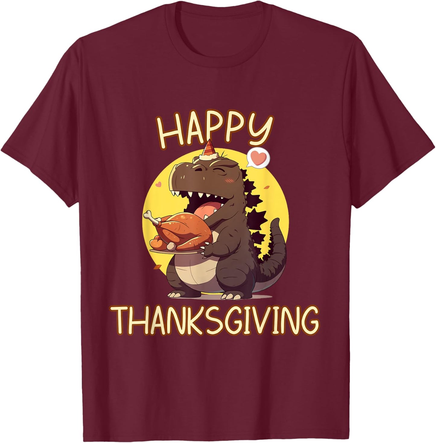 Happy Thanksgiving Kaiju Monster: Turkey Feast Style T-Shirt - T-Shirt | Maroon