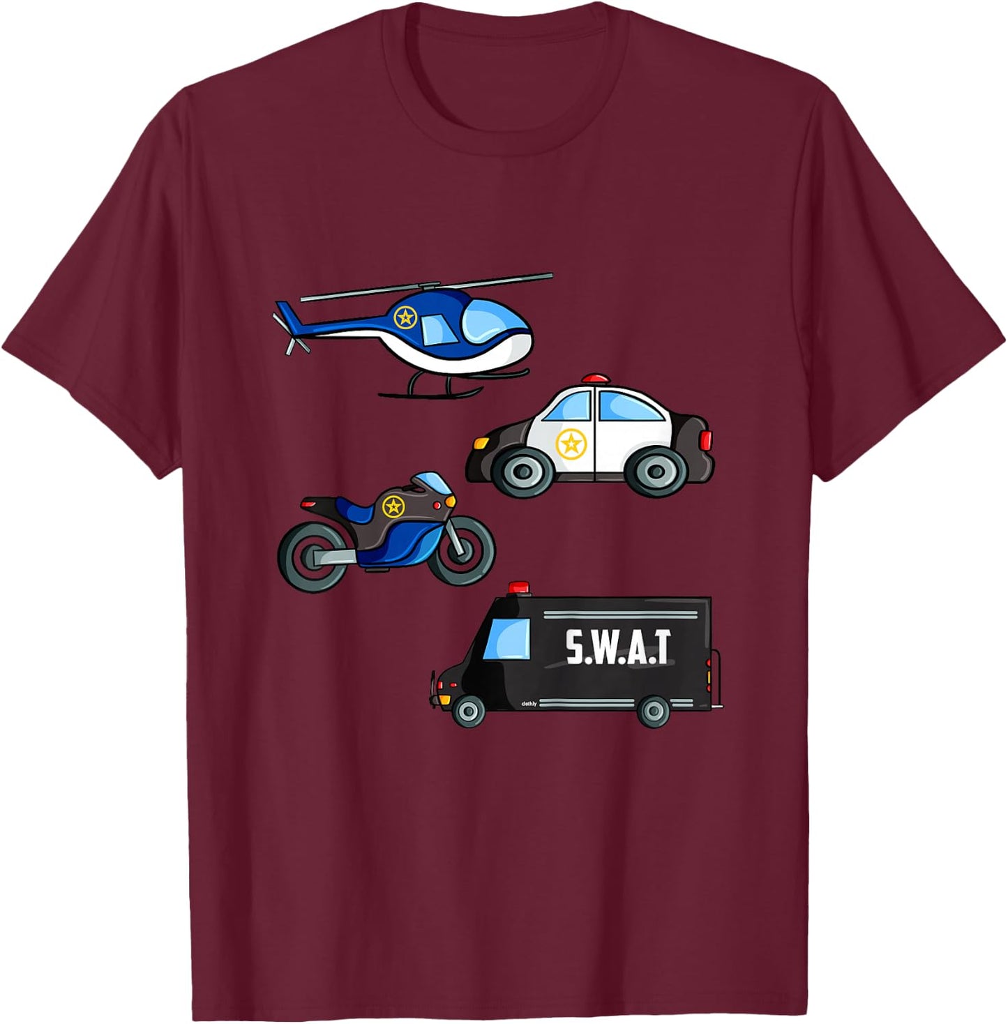 Kids Police Car Boys Different Police Cars and Vehicles T-Shirt - T-Shirt | Maroon