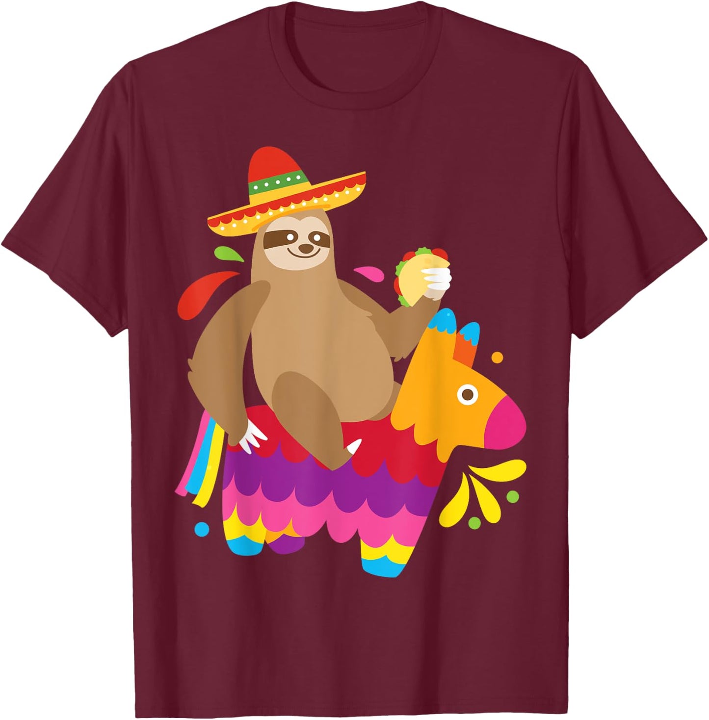 Sloth Taco Pinata Shirt Cute Mexican Fiesta Party Animal T-Shirt - T-Shirt | Maroon