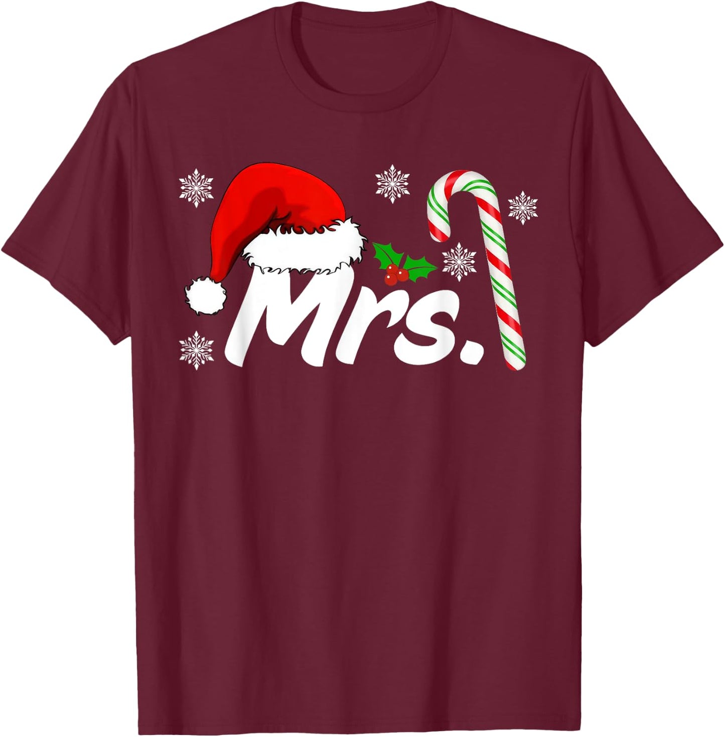 Mr And Mrs Santa Hat Couples Matching Christmas His And Her T-Shirt - T-Shirt | Maroon