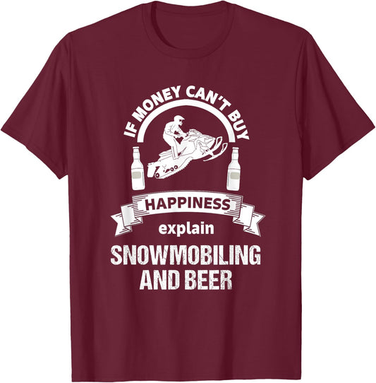Funny Snowmobile Shirt Beer Sled Racing Novelty T-Shirt - T-Shirt | Maroon