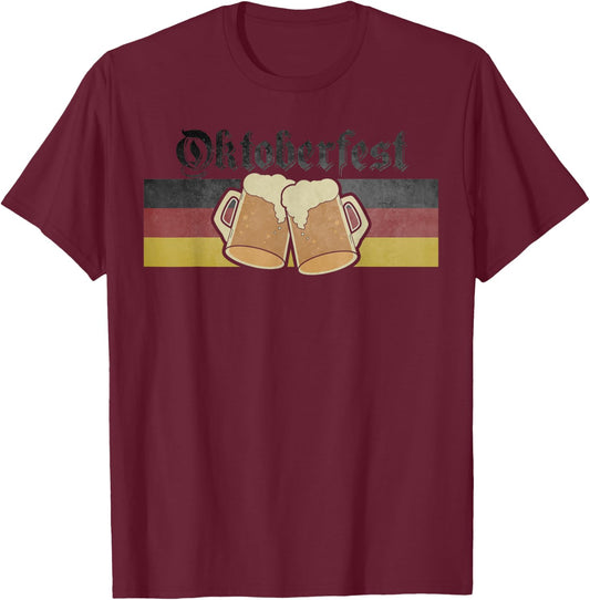 Oktoberfest Germany Beer Festival Deutschland Flag Vintage T-Shirt - T-Shirt | Maroon