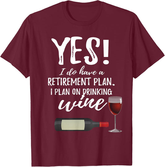 Retired & Wine 2021 Retirement Work Colleague Gag Humor Gift T-Shirt - T-Shirt | Maroon