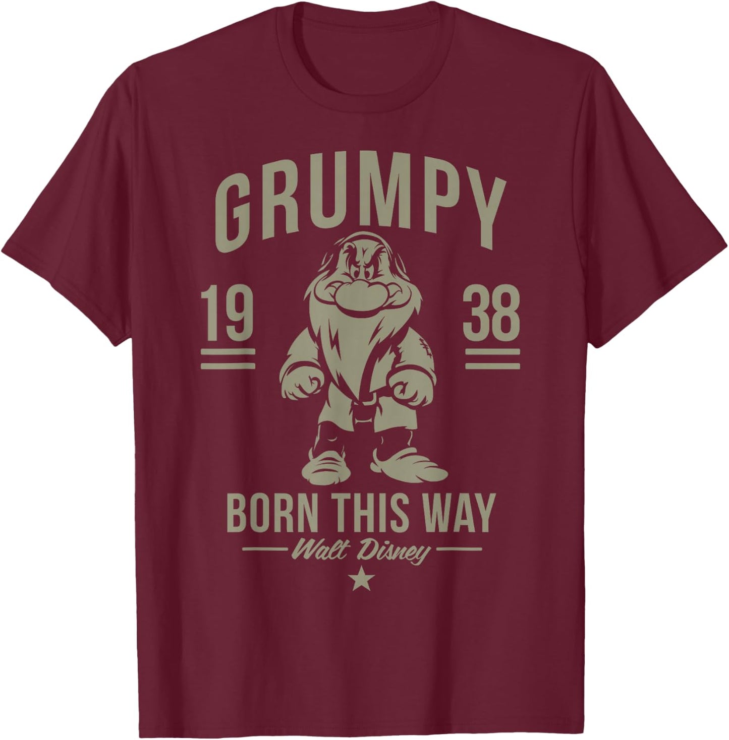 Disney Snow White Grumpy Born This Way 1938 Short Sleeve T-Shirt - T-Shirt | Maroon